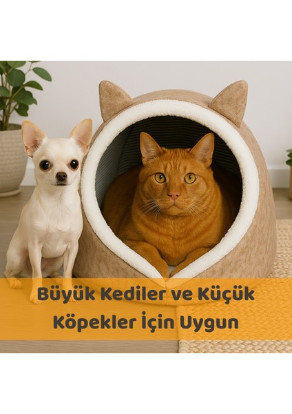 Kedi Evi Köpek Evi Evcil Hayvan Yatağı 40X35X34 cm Katlanabilir Keçe Yuva Krem fırsatları