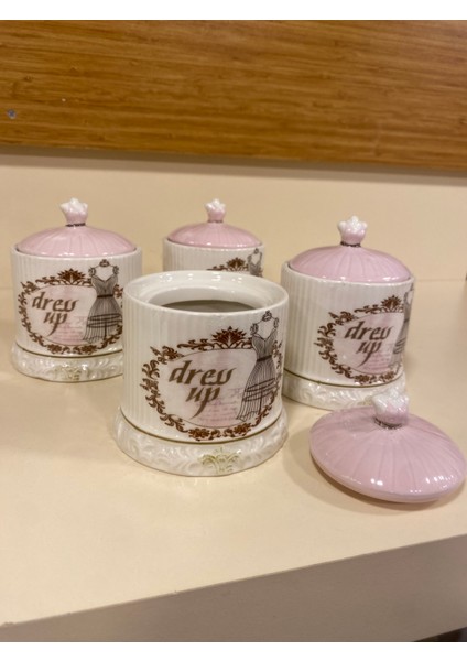 Baharat Takımı 4'lü Porselen Vakumsuz Kapak Miniboy Pembe