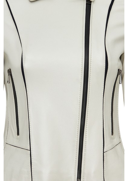 Kiara Kadın Bej Slim-Fit Biker Deri Ceket 24WGD5859U4