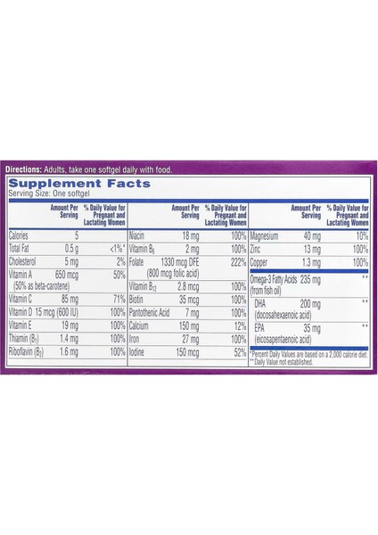 Women's Prenatal 1 Multivitamin Including Vitamin A, Vitamin C, Vitamin D, B6, B12, Iron, Omega-3 Dha & More – 30 Count