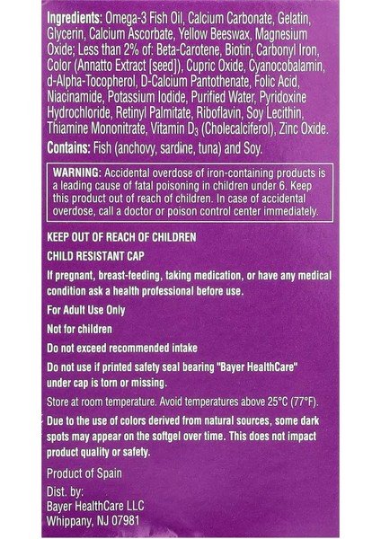 Women's Prenatal 1 Multivitamin Including Vitamin A, Vitamin C, Vitamin D, B6, B12, Iron, Omega-3 Dha & More – 30 Count