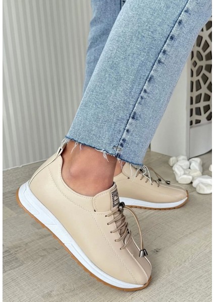 Monya Bej Cilt Bağcıklı Spor Ayakkabı modelleri