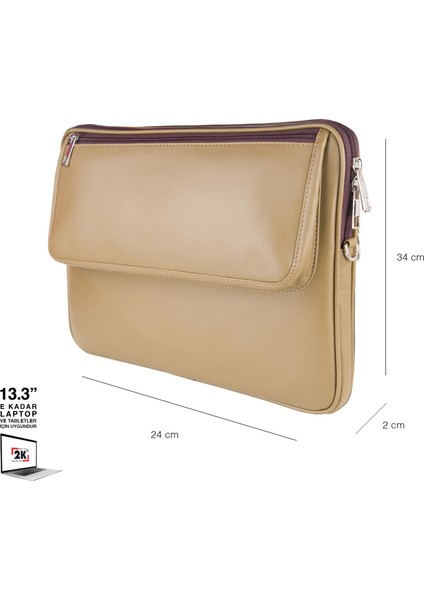 S.Deri Laptop Çantası,Tablet Çantası,13.3'' Inç,Vegan,Omuz ve Valiz Askılı,Aksesuar ve Evrak Cepli,24*34*2 cm.,Vizon fiyatları
