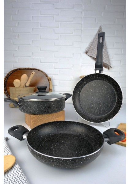 Set Karnıyarık 24CM + Tava 24CM + Sahan 24CM Siyah Granit