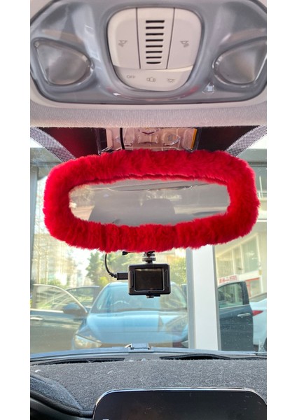 Peluş Dikiz Ayna Kılıfı Süs Kırmızı