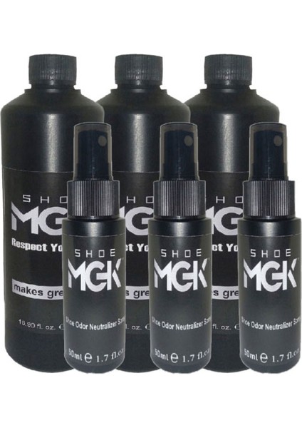 Shoe Cleaner 3x500 Ml Mgk Ayakkabı Temizleme Sprey Form + 3xmgk 50 Ml Ayakkabı Kokularına Giderici Sprey Form + Hediy.E Jel