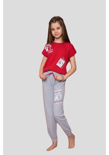 Kız Çocuk Bisiklet Yaka Tişört-Uzun Alt Orta Kalın Pijama Takımı