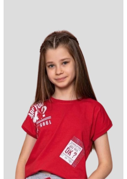 Kız Çocuk Bisiklet Yaka Tişört-Uzun Alt Orta Kalın Pijama Takımı