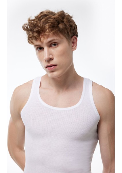 Erkek 3 Lü Beyaz %100 Pamuk Yazlık Fileli Atlet 3M081 modelleri