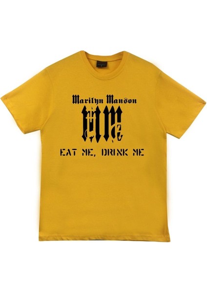 Marilyn Manson Baskılı Unisex %100 Pamuk Sarı T-Shirt