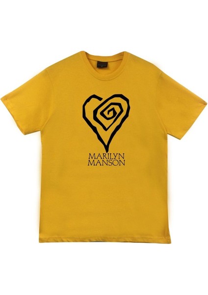 Marilyn Manson Baskılı Unisex %100 Pamuk Sarı T-Shirt
