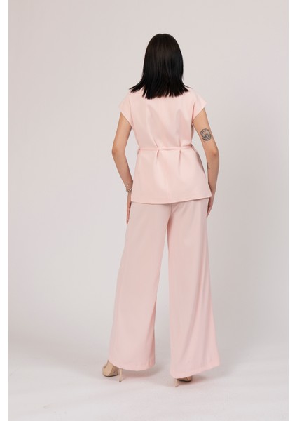 Fleto Detay Bağlamalı Yelek ve Kemerli Beli Lastikli Pantolon Takım 1216 fiyatları