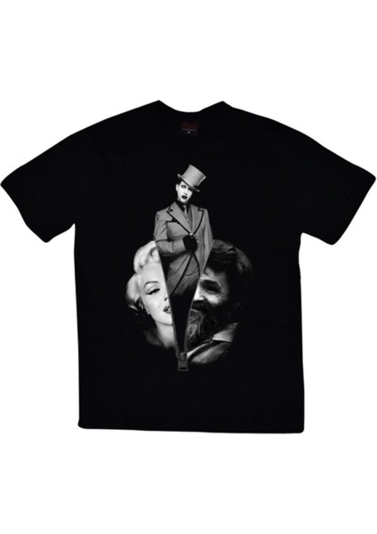 Marilyn Manson Baskılı Unisex %100 Pamuk Siyah T-Shirt