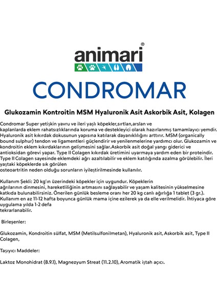Condromar Super Köpekler İçin Glukozamin Tablet 76 adet 230 gr