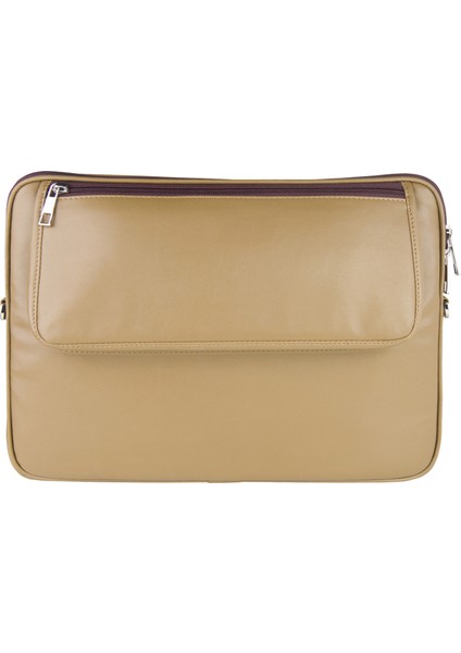 S.Deri Laptop Çantası,Tablet Çantası,13.3'' Inç,Vegan,Omuz ve Valiz Askılı,Aksesuar ve Evrak Cepli,24*34*2 cm.,Vizon