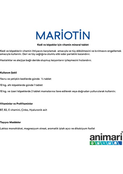 Mariotin Kedi ve Köpekler İçin Vitamin Mineral Tablet 50 adet