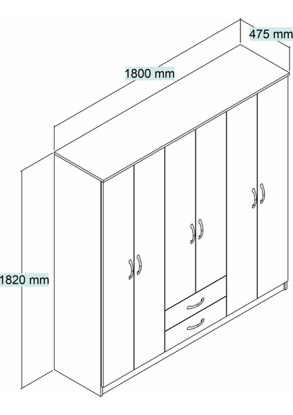 Nisa 6 Kapılı 2 Çekmeceli 7 Raflı Geniş Gardrop Çam - GRD1102