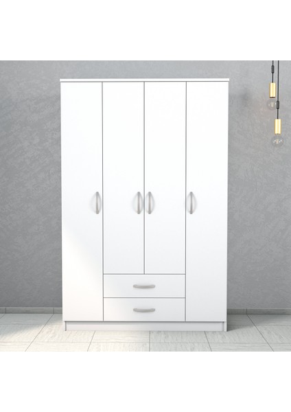 Nisa 4 Kapılı 2 Çekmeceli 10 Raflı Geniş Gardrop Beyaz - GRD1001