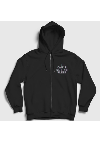 Unisex Siyah I Can't Get No Sleep Faithless Fermuarlı Kapüşonlu Sweatshirt