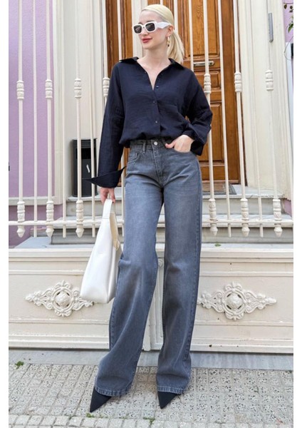 Gri Yüksek Bel Kadın Wide Leg Pantolon MG2388 fiyatları