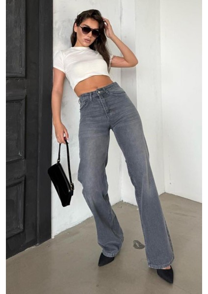 Gri Yüksek Bel Kadın Wide Leg Pantolon MG2388 fırsatları