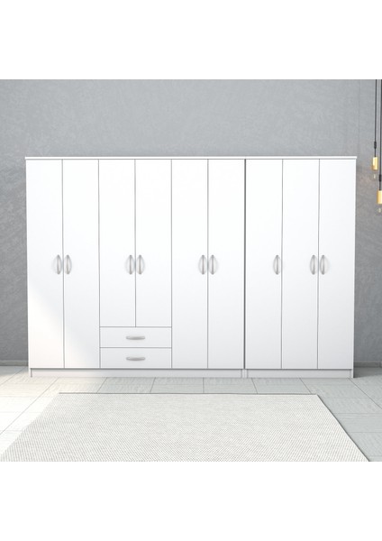 Nisa 9 Kapılı 2 Çekmeceli 13 Raflı Geniş Gardrop Beyaz - GRD1301 fiyatları