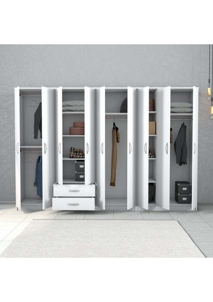 Nisa 9 Kapılı 2 Çekmeceli 13 Raflı Geniş Gardrop Beyaz - GRD1301 modelleri