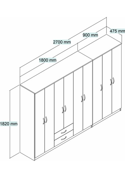 Nisa 9 Kapılı 2 Çekmeceli 13 Raflı Geniş Gardrop Beyaz - GRD1301 fırsatları
