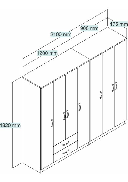 Nisa 7 Kapılı 2 Çekmeceli 14 Raflı Geniş Gardrop Çam - GRD1202