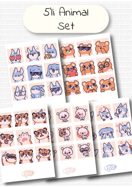 Hayvan Temalı 5'li Sticker | Bullet Journal | Notebook | Ajanda | Scrapbook Için Uygun Set