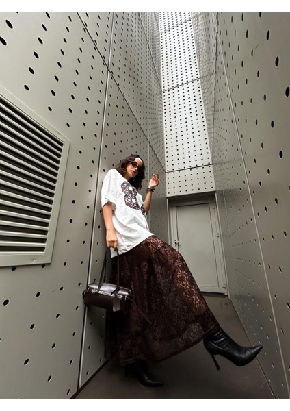 Kadın Kahve Astarsız Dantel Etek 29056 indirimleri