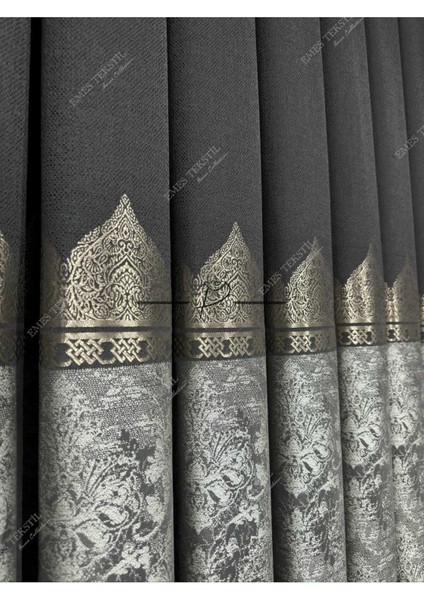 Fon Perde (Siyah-Gold) Tac, Mahal Desen,1e3 Kat Sık Pile, Desenli Fon Perde