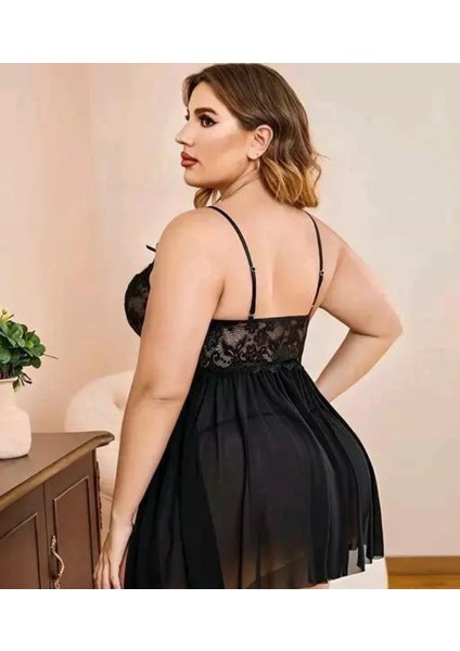 Siyah Büyük Beden Gecelik String Kulot G3083