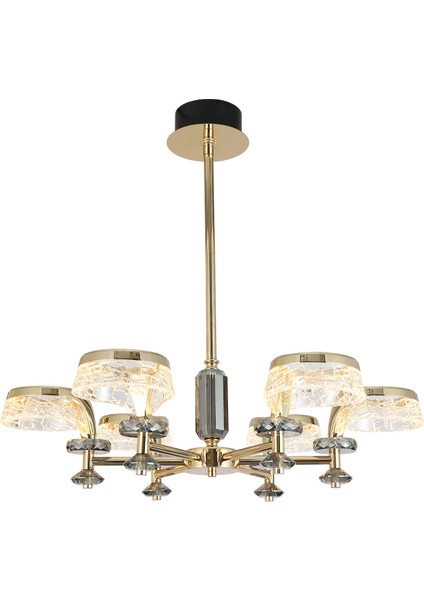 Ekerd 6'lı Gold 50 Watt Yuvarlak Kristalli Modern Sarkıt Salon LED Avize