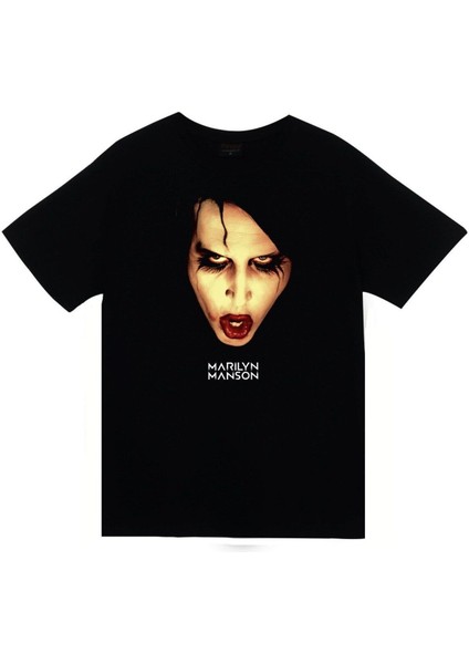 Marilyn Manson Baskılı Unisex %100 Pamuk Siyah T-Shirt