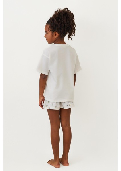 Kız Çocuk Seageo Balıklı Şortlu Pijama Takımı Ekru fiyatları