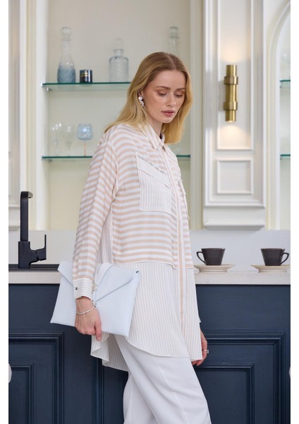 Premium By Moodbasic Taşlı Çizgili Saten Tunik modelleri