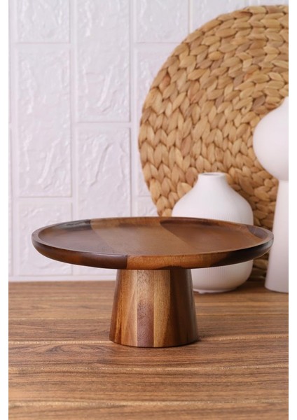 Akasya Ağacından Yuvarlak Ahşap Sunumluk Pasta Servis Tabağı 25 cm fiyatları