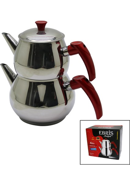 Orta Boy Küre Çelik Çaydanlık Seti Üst: 1lt - Alt: 1.60LT (4390)