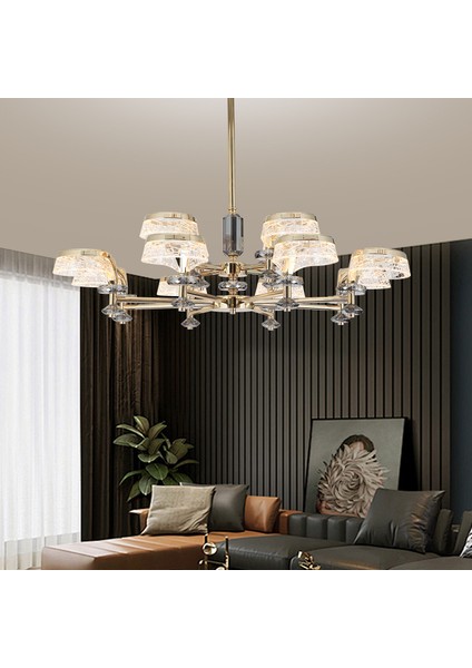 Ekerd 12'li Gold 100 Watt Yuvarlak Kristalli Modern Sarkıt Salon LED Avize