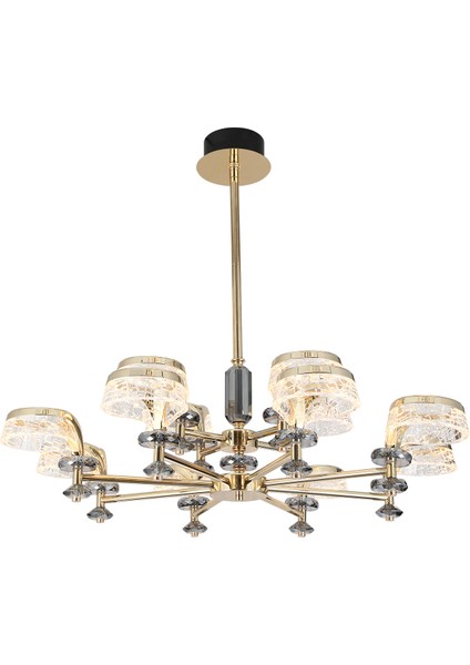 Ekerd 12'li Gold 100 Watt Yuvarlak Kristalli Modern Sarkıt Salon LED Avize