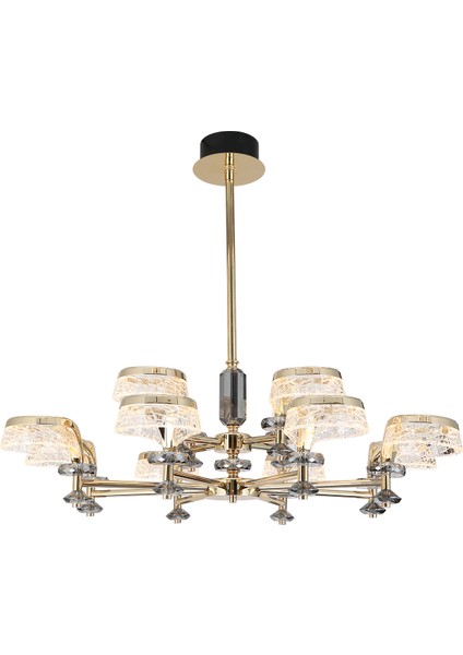 Ekerd 12'li Gold 100 Watt Yuvarlak Kristalli Modern Sarkıt Salon LED Avize