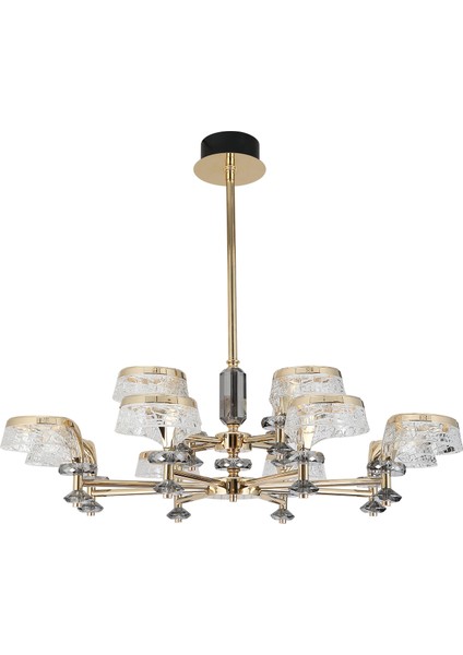 Ekerd 12'li Gold 100 Watt Yuvarlak Kristalli Modern Sarkıt Salon LED Avize