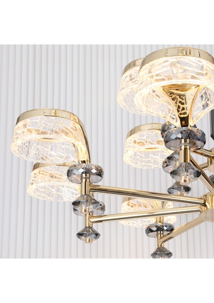 Ekerd 12'li Gold 100 Watt Yuvarlak Kristalli Modern Sarkıt Salon LED Avize