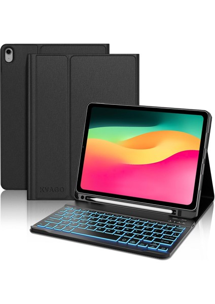 Apple iPad 11. Nesil (A16) 2025 Rgb LED Işıklı Türkçe Karakterli Bluetooth Özellikli Kalemlikli Klavyeli Kılıf A3354 A3355