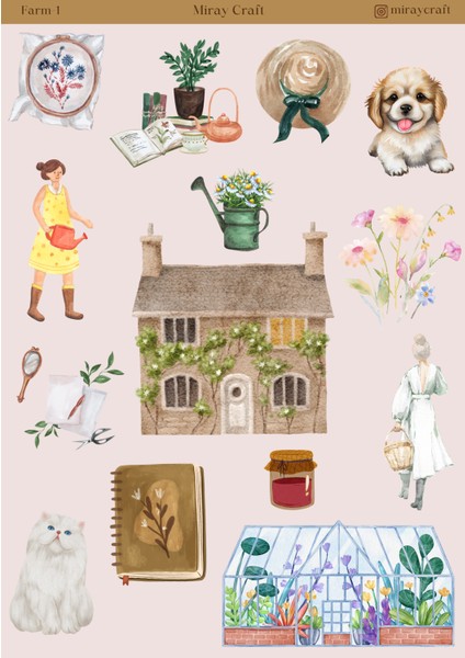 Çiftlik Temalı 12*17 cm Sticker/scrapbook, Bullet Journal, Planlayıcı, Ajanda, Defter Için