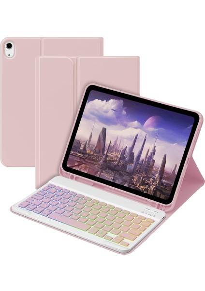 Apple iPad 11. Nesil (A16) 2025 Rgb LED Işıklı Türkçe Karakterli Bluetooth Özellikli Kalemlikli Klavyeli Kılıf A3354 A3355