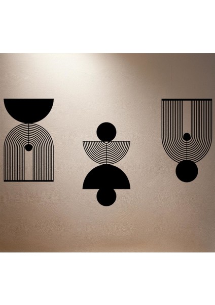 3'lü Soyut Çizgi Sanatı Metal Tablo
