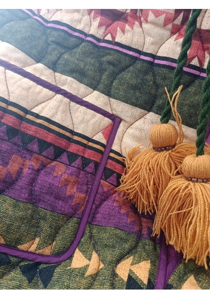 Vıolet Kilim Desenli Çift Taraflı Giyilebilir Termal Kapitoneli Ponpon Aksesuarlı Mont, Kadın Mont ,kapitone Montl indirimleri