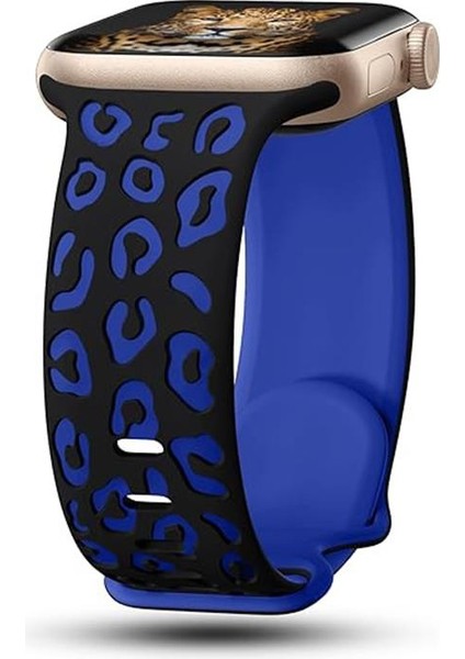 Apple Watch 7 8 9 41 mm Uyumlu Silikon Kordon Leopar Desenli Renkli Tasarım Kayış